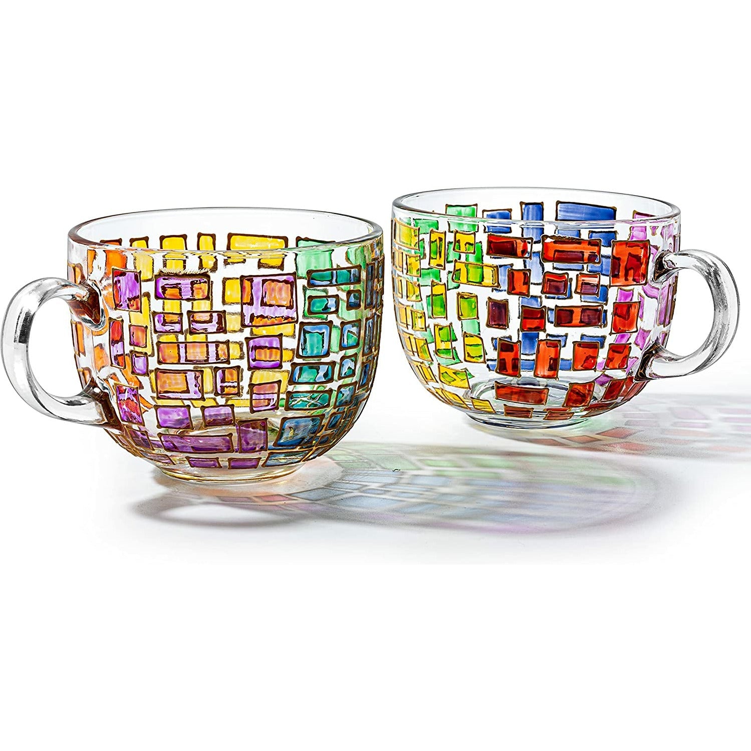 The Wine Savant Renaissance Stained Glass Windows Mugs, Artisanal Hand Painted Set of 2 - Gift Idea for Her, Him, Birthday, Mom, Housewarming - Art Deco Coffee and Tea Set 3.5