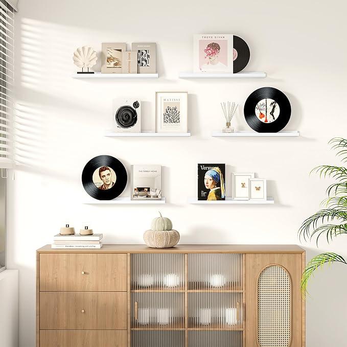 Picture Ledge Shelf for Wall, Floating Shelves Set of 4, 24 Inch Long Nursery Book Shelves for Toys Storage, Kids Bookshelf Wall Mounted for Books Photo Frames, White