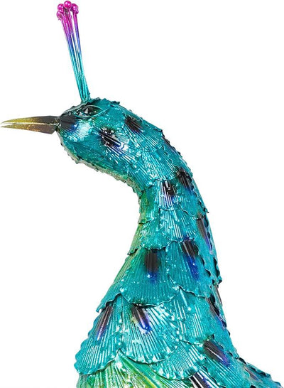 Alpine Corporation HEH378 Metal Jumbo Sized Majestic Peacock Decor, Elegant Garden & Patio Bird Statue, 33
