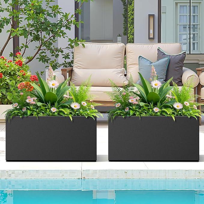FENCY Metal Rectangular Planter Box, Large Planters for Outdoor Plants, Tall Planters for Outdoor Plants with Drainage Holes (32