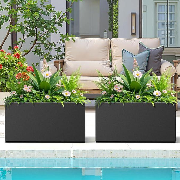 FENCY Metal Rectangular Planter Box, Large Planters for Outdoor Plants, Tall Planters for Outdoor Plants with Drainage Holes (32