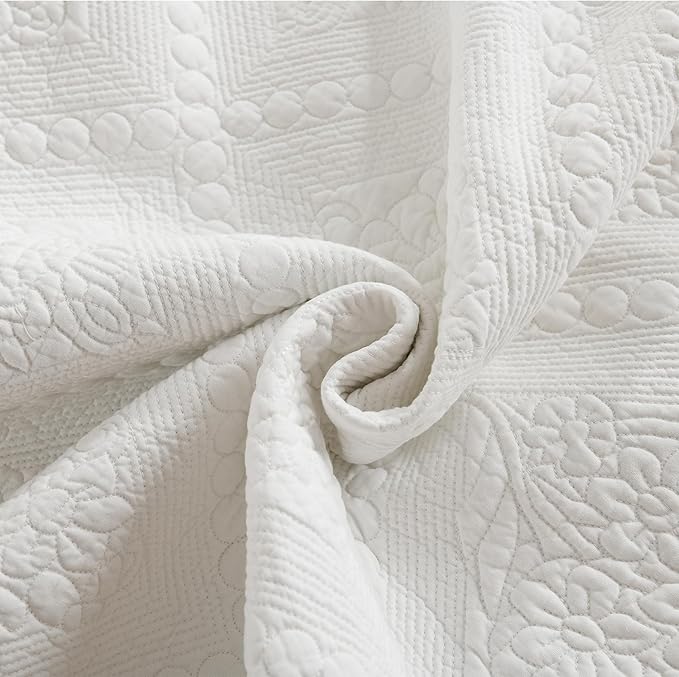MarCielo 3-Piece 100% Cotton Oversized Bedspread Lightweight Quilt Coverlet Embroidery Farmhouse Bedding Set (TK White, Oversized Queen (100