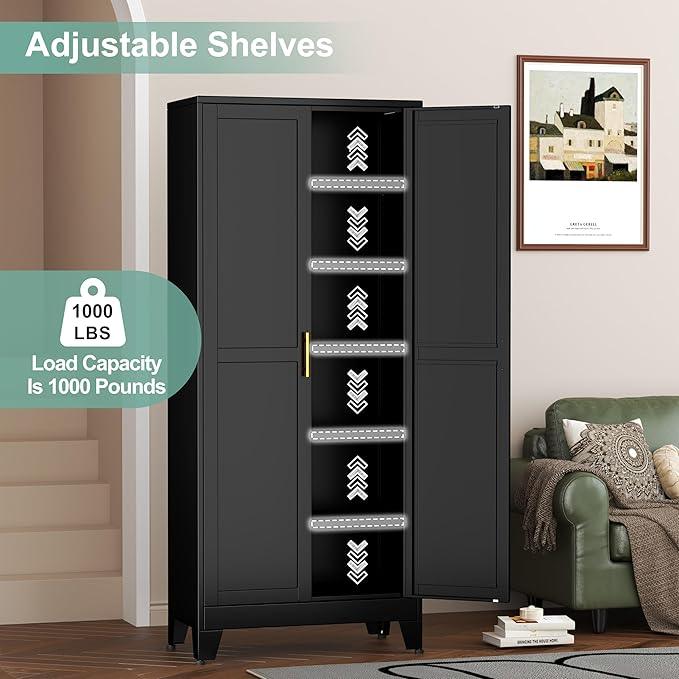 Metal Pantry Cabinet with 2 Doors and 5 Adjustable Shelves, 75