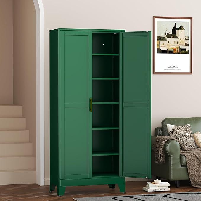 Metal Pantry Cabinet with 2 Doors and 5 Adjustable Shelves, 75