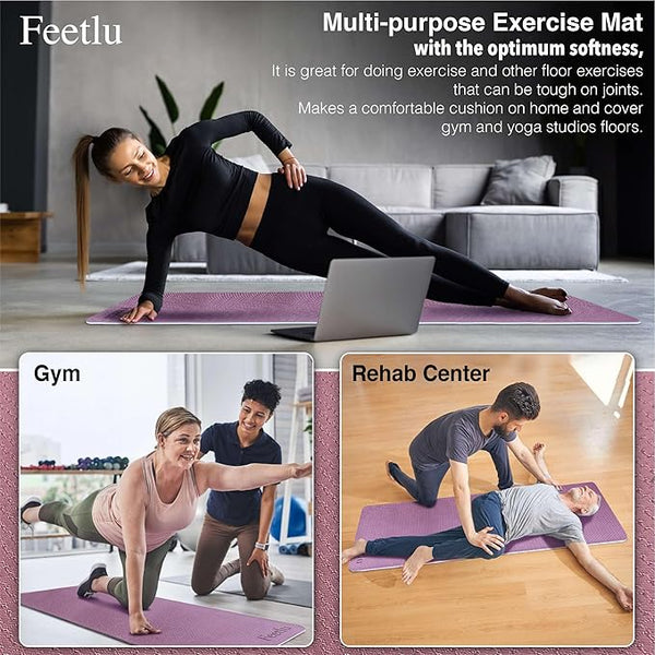 Extra Thick Exercise Yoga Mat with Strap - 2/5 Inch (10MM), Non-Slip Workout Mat for Yoga, Pilates, and Floor Exercises