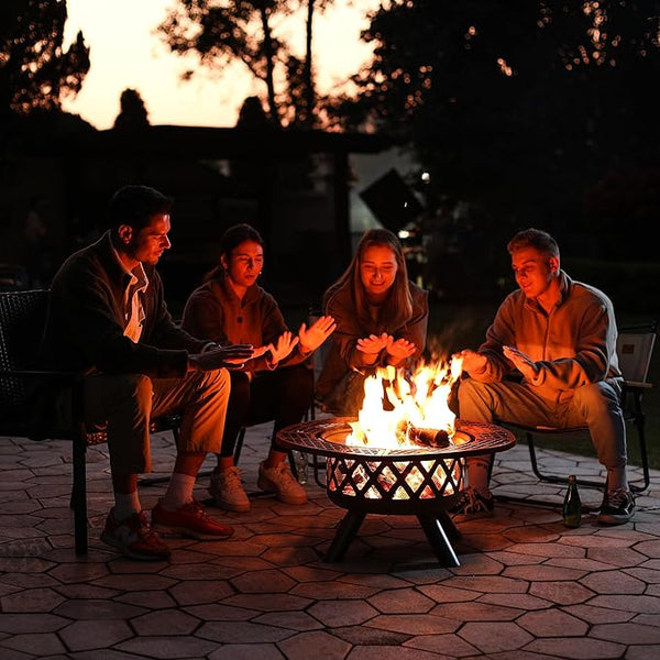 BALI OUTDOORS Fire Pit with Poker, 32 inch Outdoor Fire Pit Patio, Wood Burning Firepits for Outside with Grill