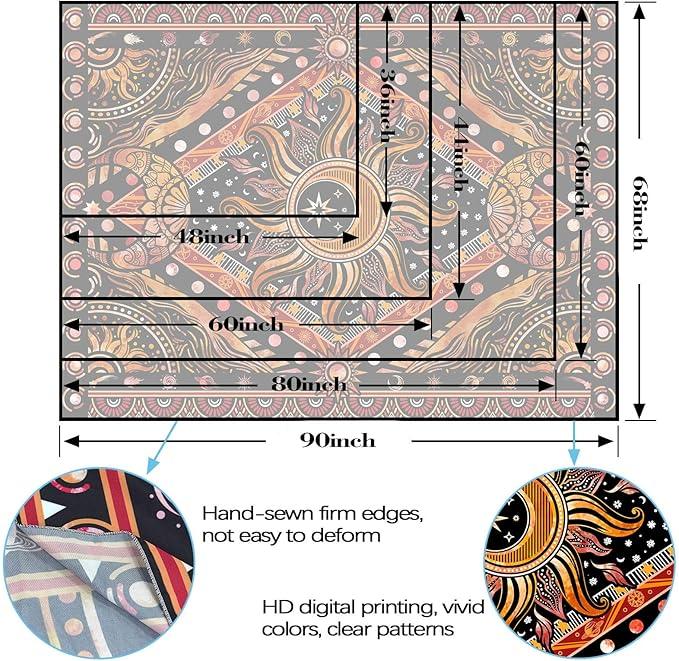 Lunerfex Hippie Sun and Moon Tapestry Bohemian Celestial Tapestries Aesthetic Tapestry for Bedroom and Living Room Decor Sun and Moon 36×48 Inches