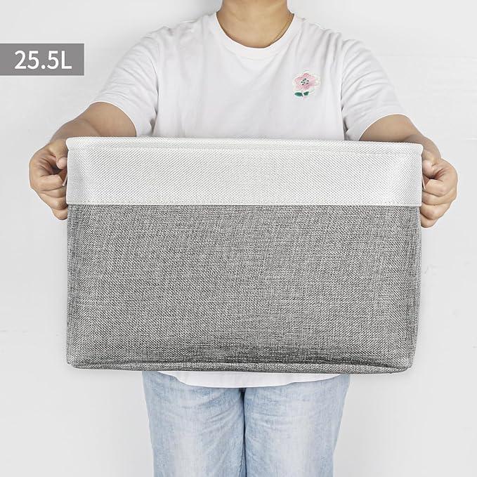 Storage Bins Large Fabric Storage Baskets for Shelves 3 Pack, Decorative Linen Closet Baskets with Handles for Organizing, Shelf, Clothes, Home, Office, 15x11x9.5Inches (Grey&White)