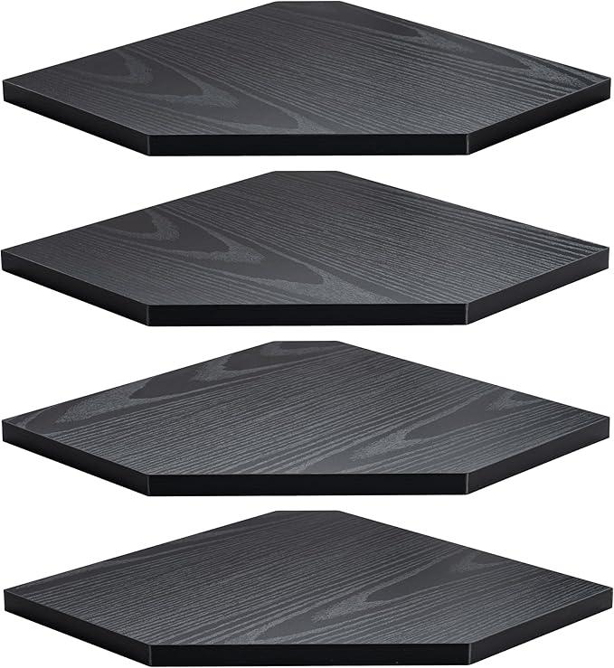 Corner Shelf Wall Mount, Floating Corner Shelves, Set of 4 Corner Wall Shelf Organizer, Rustic Wood Wall Storage Display Shelves for Living Room Bedroom Bathroom Kitchen, Classic Black