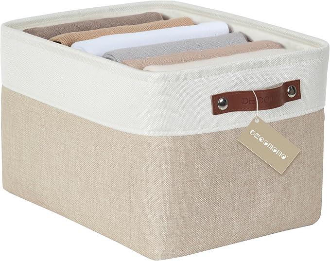 DECOMOMO Storage Bins Fabric Storage Baskets for Shelves, Linen Closet Organization Toys Nursery (Beige and White, Large - 1 Pack)