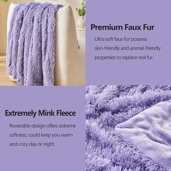 GONAAP Fuzzy Faux Fur Throw Blanket Lavender Super Soft Cozy Plush Fuzzy Shaggy Blanket for Couch Sofa Bed (Lavender, Throw(50