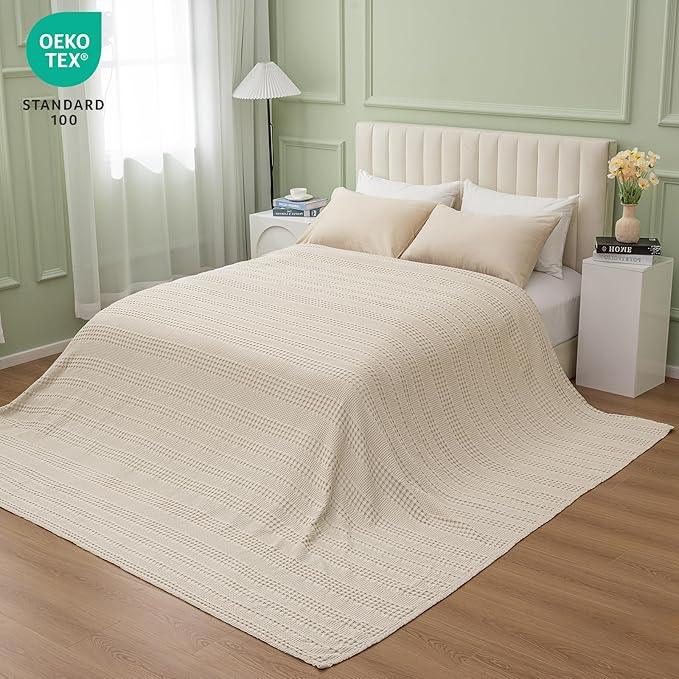 PHF Cooling Waffle Blanket California King Size, Lightweight 60% Rayon Derived from Bamboo & 40% Cotton Breathable Blanket for Hot Sleepers, Soft and Luxury for Bed Couch and Sofa, 110