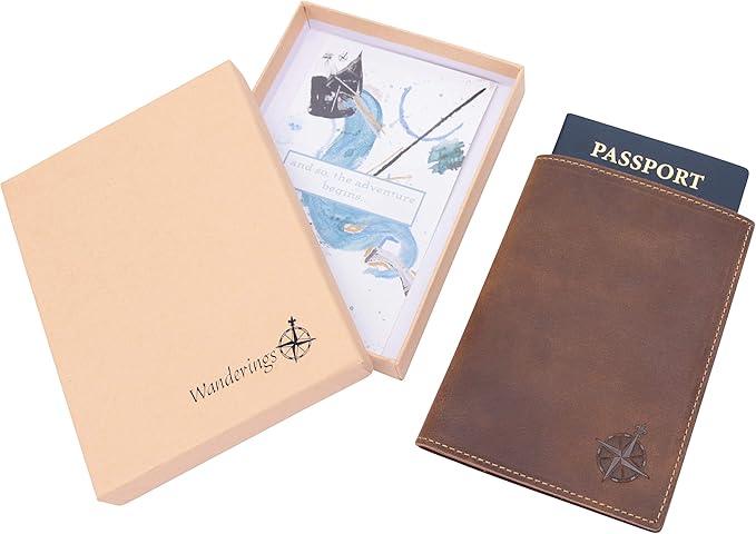 WANDERINGS Leather Travel Wallet with Passport Holder - 5.5