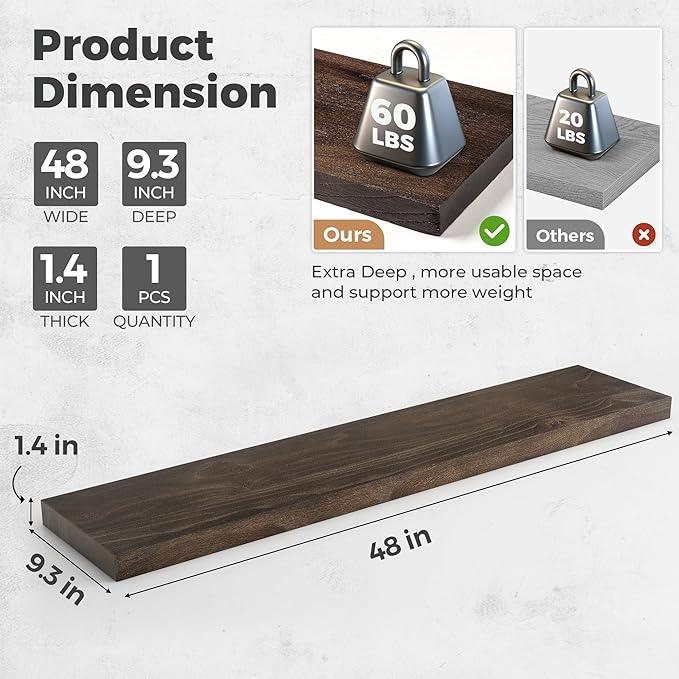 RICHFOCUS Elm Floating Shelves for Wall - 48