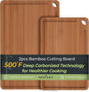 Butcher Block 2-Pcs Carbonized Bamboo Cutting Board Set With Juice Groove For Meal Prep & Cheese Serving - Ideal Kitchen Gift Set of 2 (M+L)