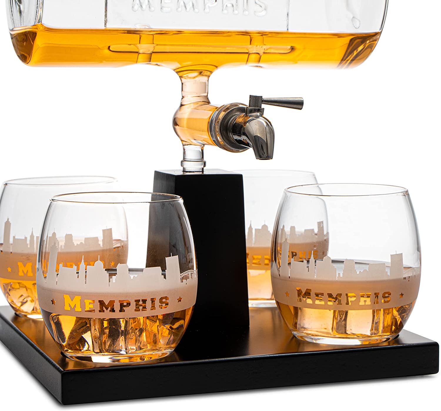 Wine & Whiskey Decanter Set 1100ml by The Wine Savant with 4 Whiskey Glasses, Drink Dispenser Scotch, Bourbon, Brandy Home Office Apartment Decor, Gifts - Dallas, Memphis, New York & Los Angeles Gifts