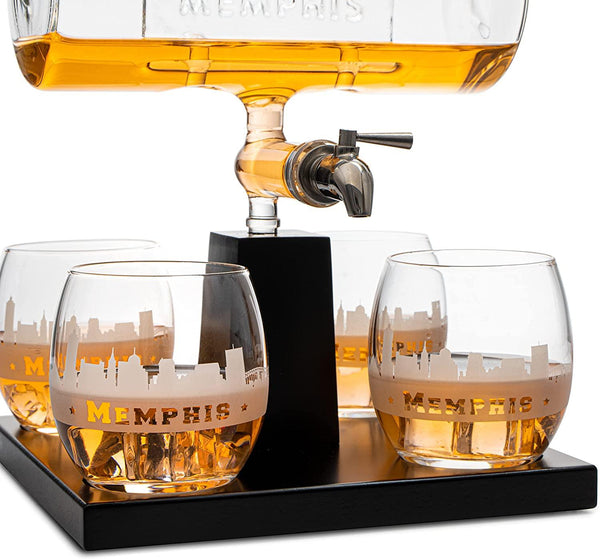 Wine & Whiskey Decanter Set 1100ml by The Wine Savant with 4 Whiskey Glasses, Drink Dispenser Scotch, Bourbon, Brandy Home Office Apartment Decor, Gifts - Dallas, Memphis, New York & Los Angeles Gifts