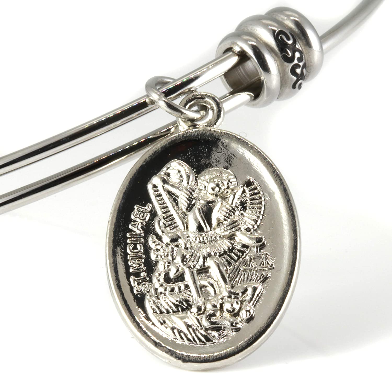 Archangel Michael | Protection Bracelets for Women Stainless Steel St Michael Bangle of Religious Jewelry for Women of Saint Michael or San Miguel Arcangel Protection Bracelet for Men and Women