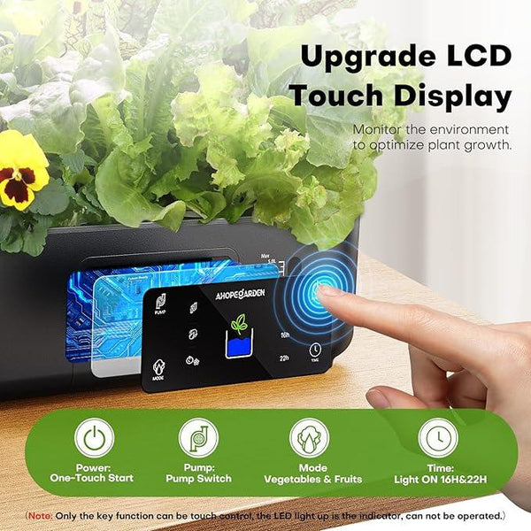 Ahopegarden Hydroponics Growing System Kit Indoor Herb Garden with Grow Light 12 Pods, with LCD Touch Panel Hydroponic Planter, Planting Height Up to 17