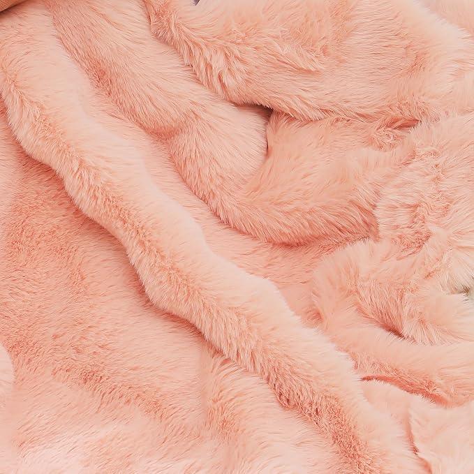 RYNGHIPY Faux Fur Bed Blankets Fluffy Warm Throw Blanket for Sofa Couch Soft Plush Decorative Blanket Thick and Heavy Cute Bubble Furry Blanket (Blush, 51''x63'')