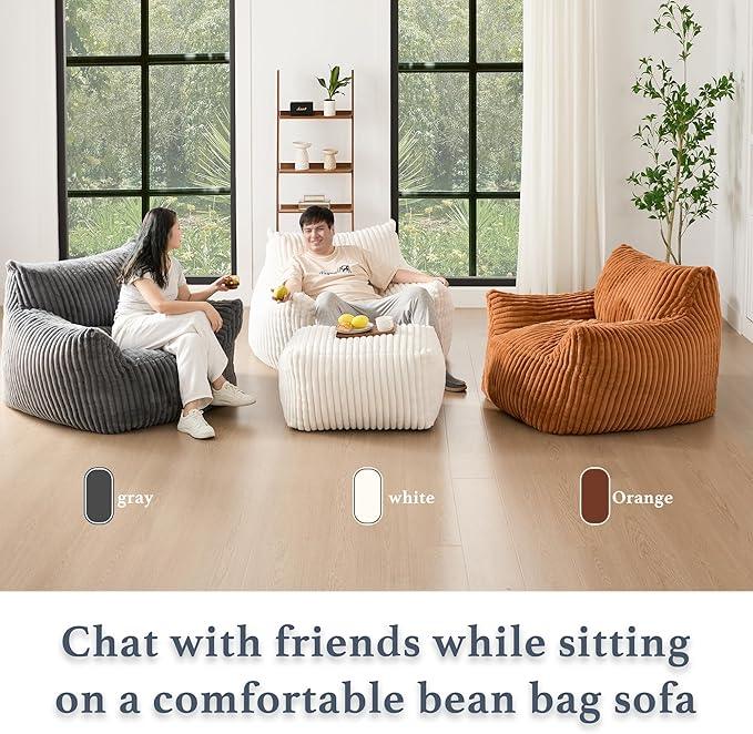 Giant Plush Bean Bag Chair for Adults with Armrests - Oversized Comfy Green Beanbag Lounge Lazy Floor Sofa Accent Chair for Living Room, Bedroom & Dorm, Cozy Fluffy Single Cloud Mini Couch