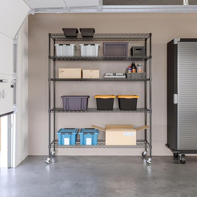 Seville Classics UltraDurable Heavy Duty NSF Solid Steel Wire Rack Storage Unit, Organizer for Garage, Warehouse, Office, Restaurant, Classroom, Kitchen, Black, 5-Tier Shelving, 60