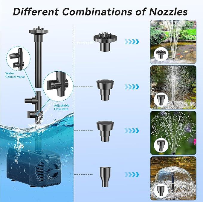 POPOSOAP 25W Solar Water Fountain Pump, Solar Water Pump with Flow Adjustable, Solar Pond Pump Pump with Dry-Run Protection & Diverter Valve for Ponds, Garden, Fish Tank, Waterfall, Hydroponics