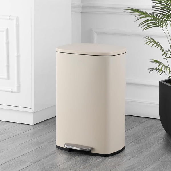 happimess HPM1006F Connor Rectangular 13-Gallon Trash Can with Soft-Close Lid and Free Mini Trash Can, Fingerprint Resistant, Modern, Minimalistic for Home, Kitchen, Office, Bathroom, Limestone Beige