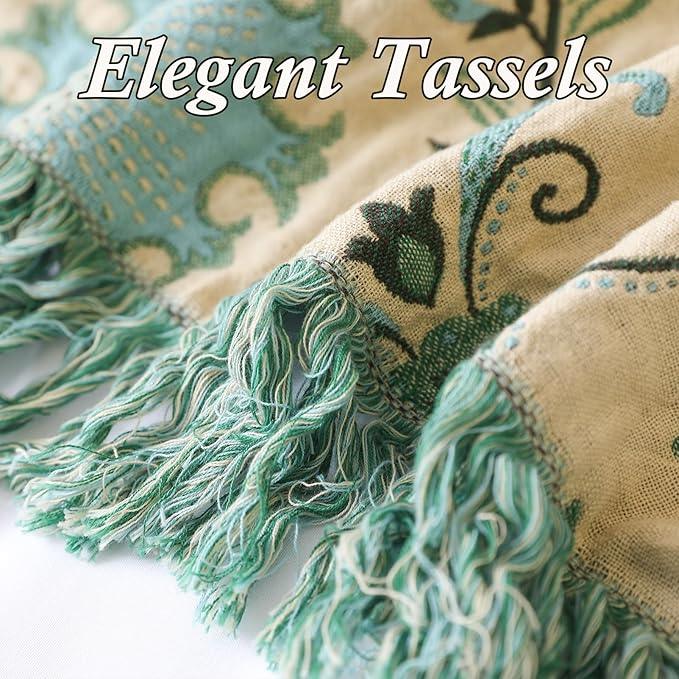 Snycler Boho Throw Blanket for Bed - 100% Cotton Ultra Soft Rustic Quilt - Blue Boho Floral Printed Farmhouse Decor Bed Blankets, 80