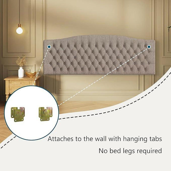 Linen Upholstered Headboard King/Cal King Size Latest Model Wall Mount, Bed Frame Mount, Featuring High-Density Sponge Padding, Luxury Texture Easy Assembly Comfort and Style-Linen