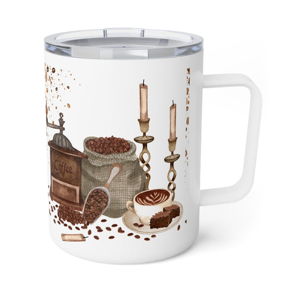 Coffee Lovers Insulated Mug, Cozy Coffee Mug, Gift for Coffee Enthusiasts, Home Office Essential, Rustic Cafe Style