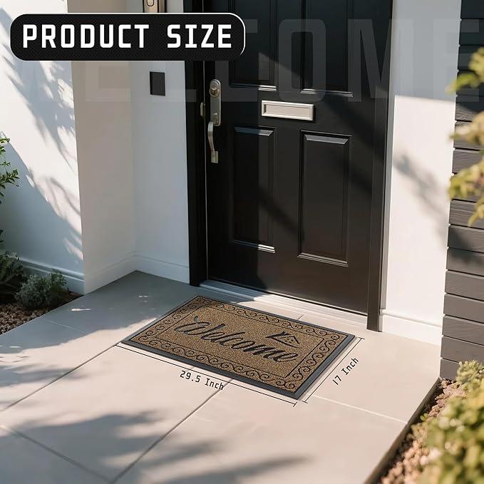 Yimobra Welcome Front Door Mat, Heavy Duty Easy Clean Doormat Indoor Outdoor, Waterproof Quick Dry Floor Mat for Home, Garage, Hign Traffic Areas, Non Slip, Low Profile, 29.5X17 Inches, Beige Brown