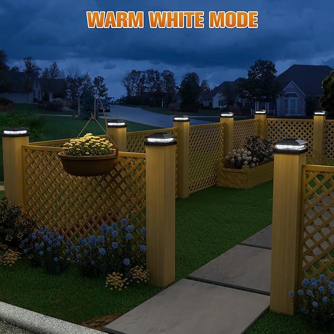 APONUO Solar Post Cap Lights for 4x4 Wood & Vinyl Posts, IP44 Waterproof Cool White LED 4x4 Post Solar Lights, Outdoor Garden Patio Yard Decor, 6 Pack (Black)