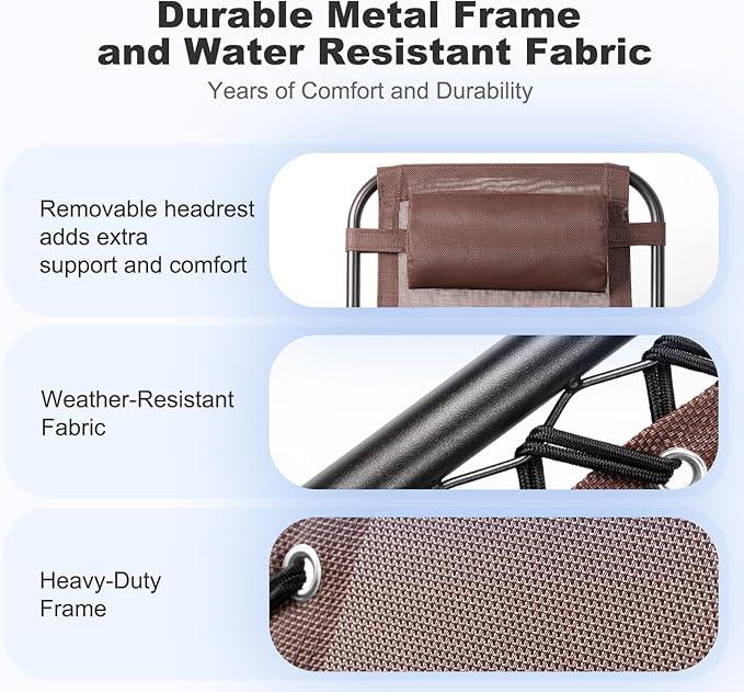 Nazhura Set of 2 Relaxing Recliners Patio Chairs Adjustable Steel Mesh Zero Gravity Lounge Chair Beach Chairs with Pillow and Cup Holder Khaki (Brown)