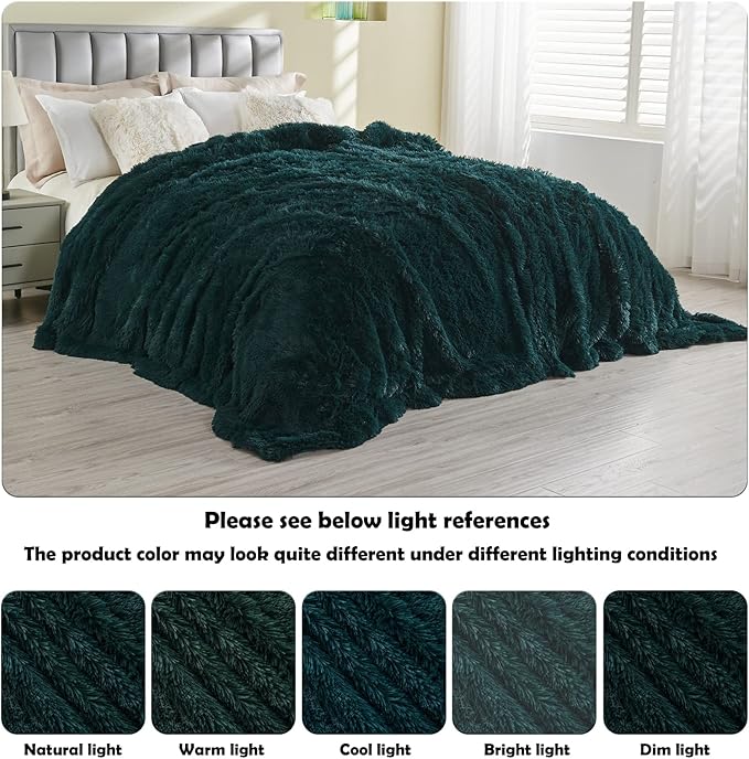 GONAAP Fuzzy Faux Fur Throw Blanket Twin Size Dark Teal Super Soft Cozy Plush Fuzzy Shaggy Blanket for Couch Sofa Bed (Dark Teal, Twin(60