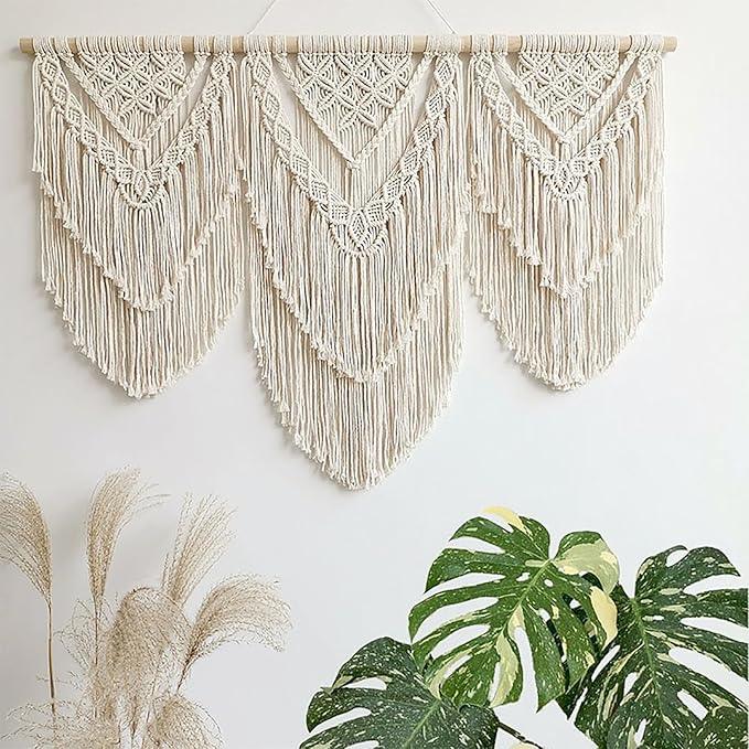 Achart Macrame Wall Hanging Large- Boho Wall Decor- large wall art- Wall Decor Living Room- Macrame Tapestry Boho Decor for Bedroom (Beige-H)