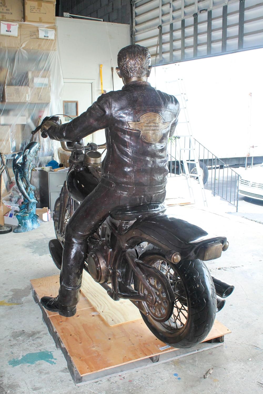 Bronze Sculpture of Man on His Motorcycle Life Size 
 94
