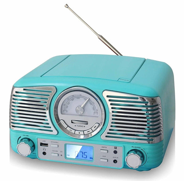TechPlay Retro CD Stereo with AM/FM Clock Radio, Bluetooth, SD & USB Ports - Gifts for You 'n Me