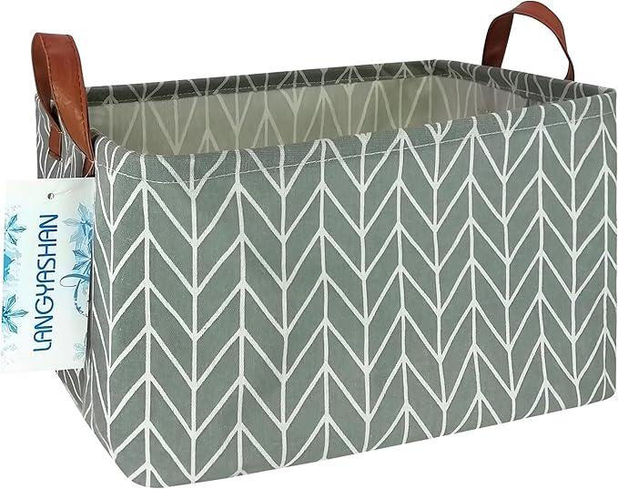 LANGYASHAN Rectangular Storage Bin Collapse Canvas Fabric Cartoon Storage Basket with Handles for Organizing Home Kitchen Boys and Girls Toys Office Closet Shelf Baskets (Rec Grey Point)