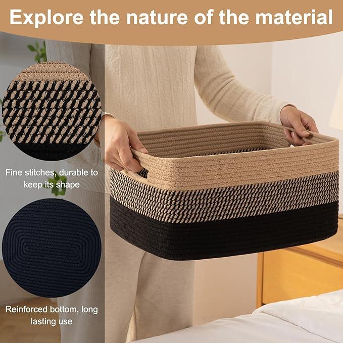 Large Storage Basket for Organizing, Woven Rope Basket for Shelves, Closet Organizer Bins for Clothes, Blanket, Toys, Baby Nursery Storage, 17.7