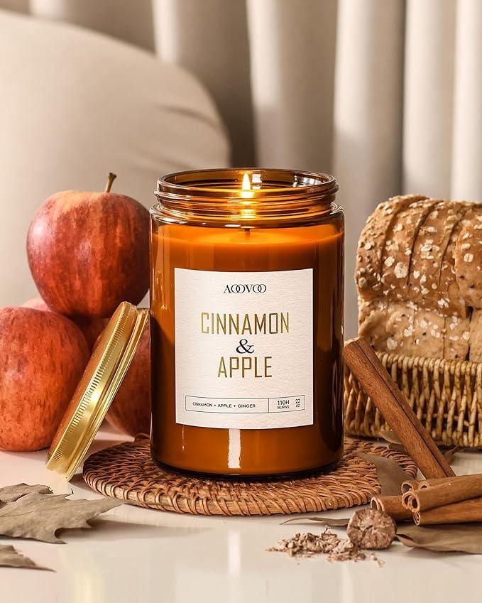 AOOVOO Apple Cinnamon Candles - 22 oz Scented Candles, Aromatherapy Candle, Soy Candle for Home Scented
