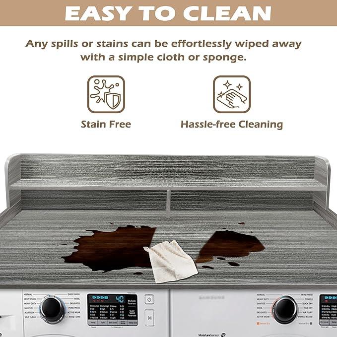 Royxen Laundry Countertop with 2-tier Shelf Universal Fit, Washer and Dryer Countertop with Storage Space, Shelf Height 11.5 Inches, Solid Wood, Eucalyptus