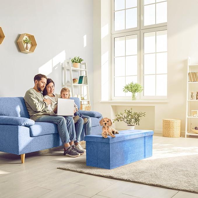 Sorbus Storage Ottoman Bench – Collapsible/Folding Bench Chest with Cover – Perfect Toy and Shoe Chest, Hope Chest, Pouffe Ottoman, Seat, Foot Rest, – Contemporary Faux Suede (Teal)