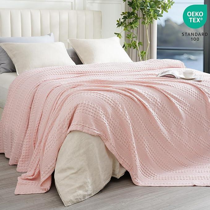 PHF Cooling Waffle Blanket King Size, Lightweight 60% Rayon Derived from Bamboo & 40% Cotton Breathable Blanket for Hot Sleepers, Soft and Luxury for Bed Couch and Sofa, 104