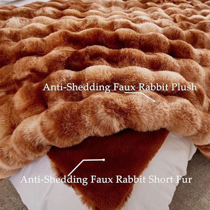 BENVWE Faux Fur Throw Blanket for Couch - Fluffy Soft Thick Bubble Blanket for Living Room Home Decor - Fathers Day Birthday Gifts for Women Men, Tie-dye Caramel, 50