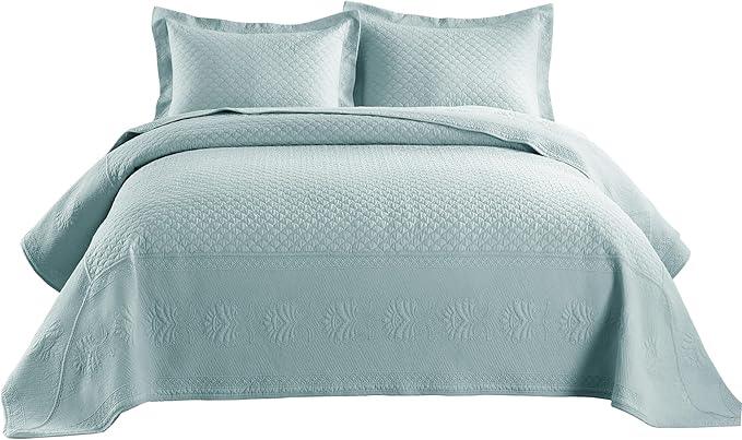 MarCielo 3-Piece 100% Cotton Oversized Bedspread Lightweight Quilt Coverlet Embroidery Farmhouse Bedding Set (TM Mint Green, Oversized Queen (100