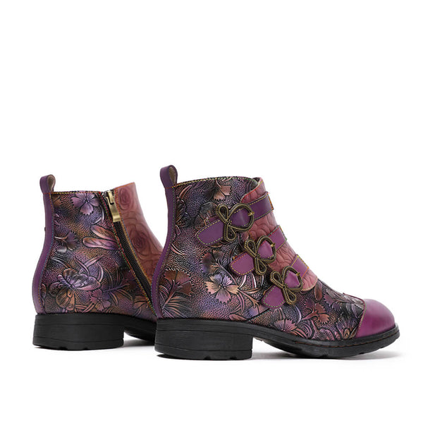 Genuine Leather Hand Painted Flat Boots