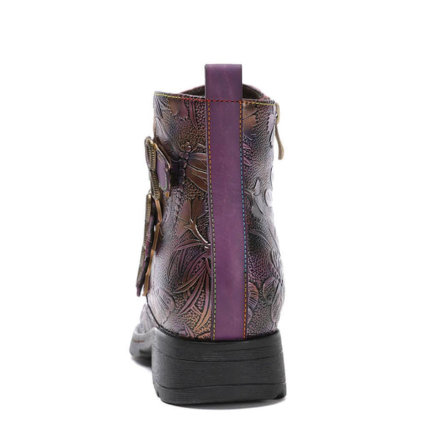Retro Handmade Leather Painted Floral Flats Boots