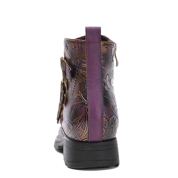 Retro Handmade Leather Painted Floral Flats Boots