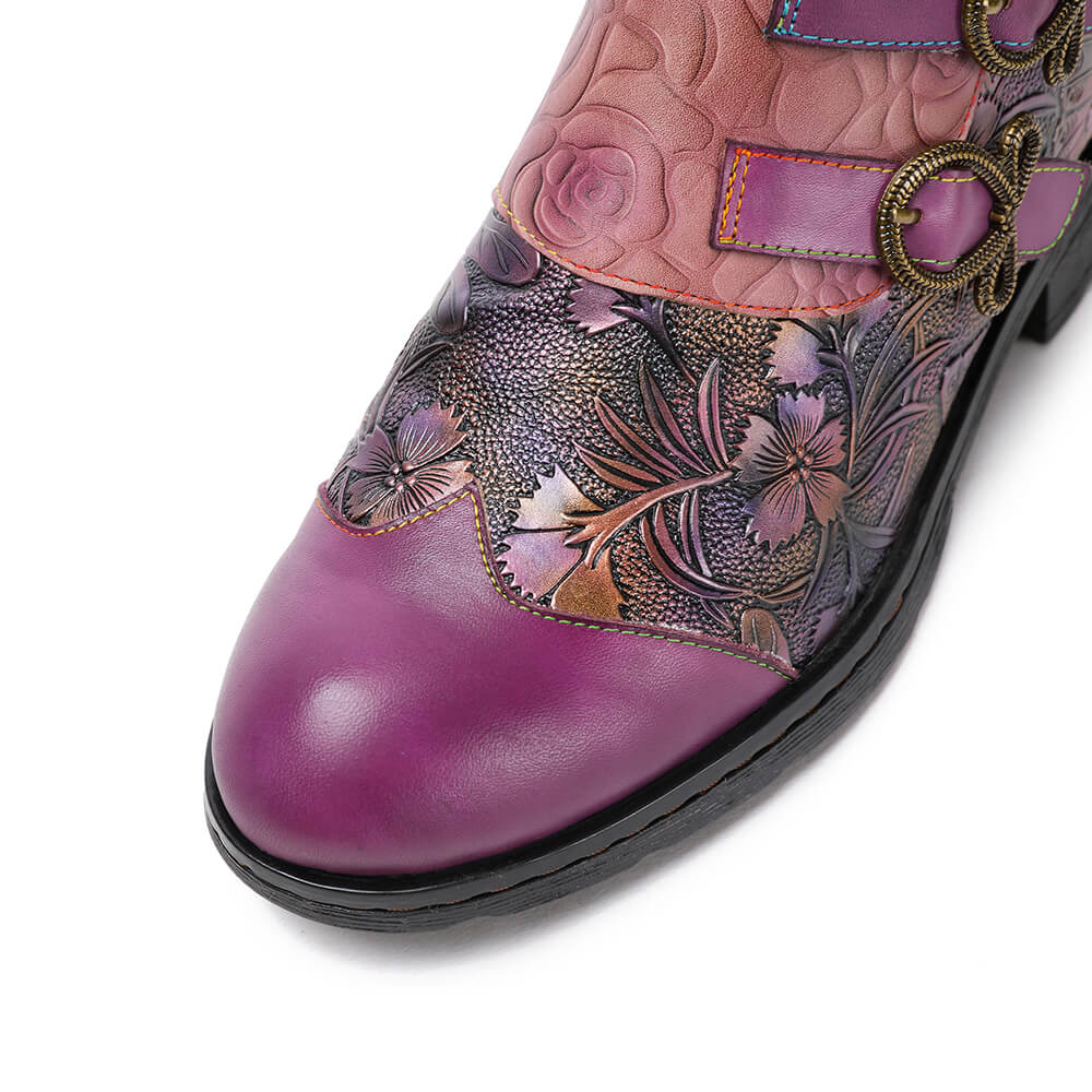 Genuine Leather Hand Painted Flat Boots